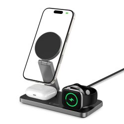 Tech-Protect Ασύρματος Φορτιστής (QI15W-A47) 3in1 Magnetic Magsafe Wireless Charger - Black