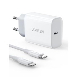 Φορτιστής Ugreen Γρήγορης Φόρτισης Σετ με Θύρα USB-C και Καλώδιο Lightning 20W - White