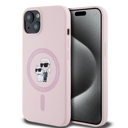 Θήκη Σιλικόνης Karl Lagerfeld Liquid Silicone Karl and Choupette με Magsafe  για iPhone 14 - Pink