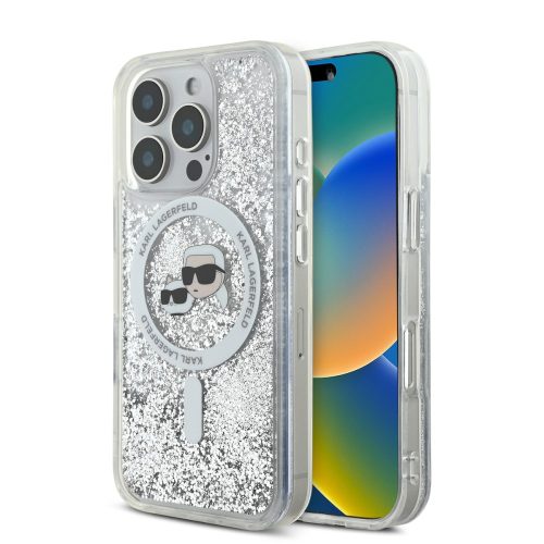 Θήκη Σιλικόνης με Magsafe Karl Lagerfeld Liquid Gliiter Karl and Choupette για iPhone 16 Pro Max - Clear