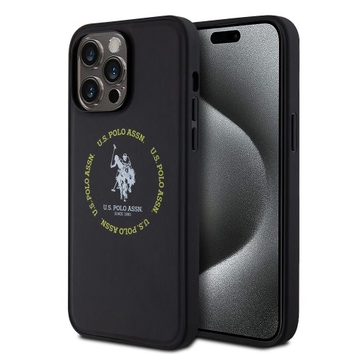 Θήκη Δερματίνης U.S. Polo PU Leather Printed Round Double Horse MagSafe Case για iPhone 15 Pro Max  - Black