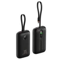 PowerBank Veger K1 - 10000mAh 35W Built in Cables Lightning & USB-C και με Θύρa USB-A και Θύρα USB-C Power Delivery / Quick Charge 3.0 - Black