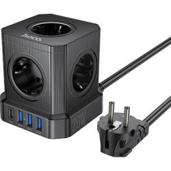Πολύπριζο Hoco PowerCube 5 Θέσεων με USB-C και Καλώδιο 2m - Black