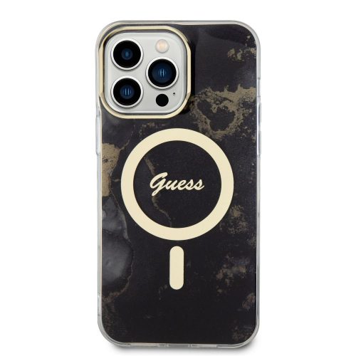 Θήκη Σιλικόνης Guess Marble IML MagSafe Compatible Case για iPhone 13 Pro - Black Gold